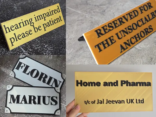 Custom 3D printed wall plaque with engraved-style lettering.